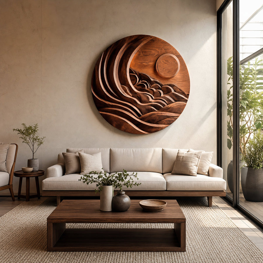 Modern Mountain Sun Wall Art Sculpture For Living Room