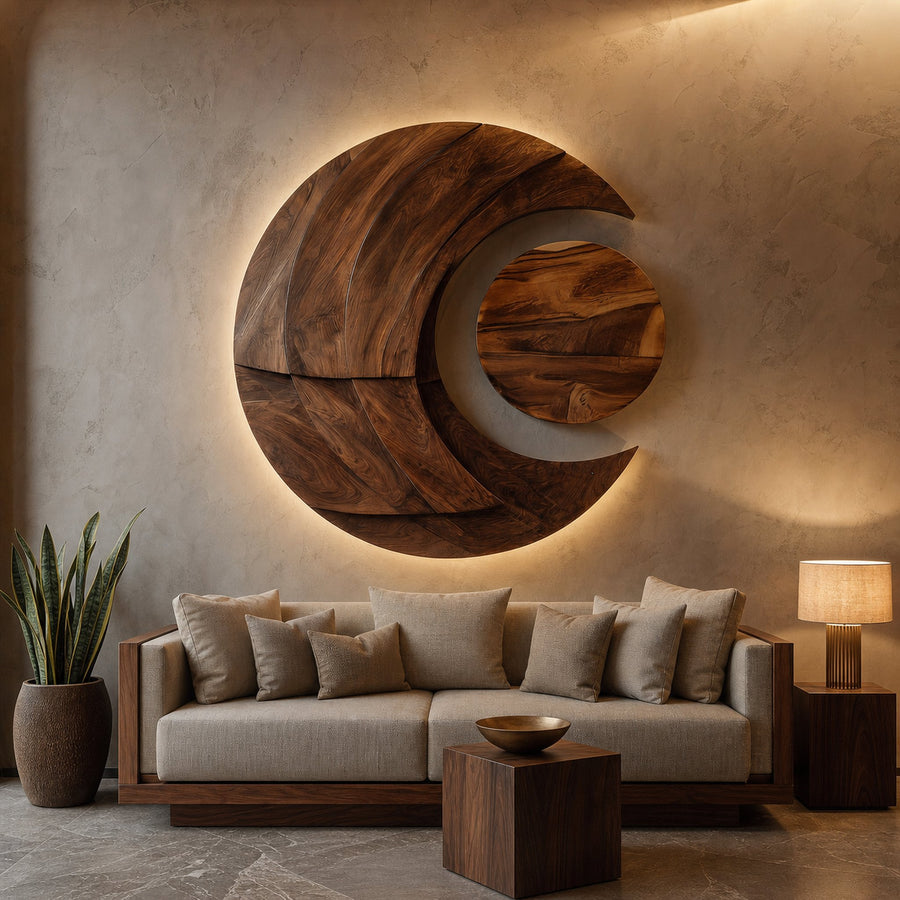 Modern Multi-layered Crescent Moon Wood Wall Art For Interior