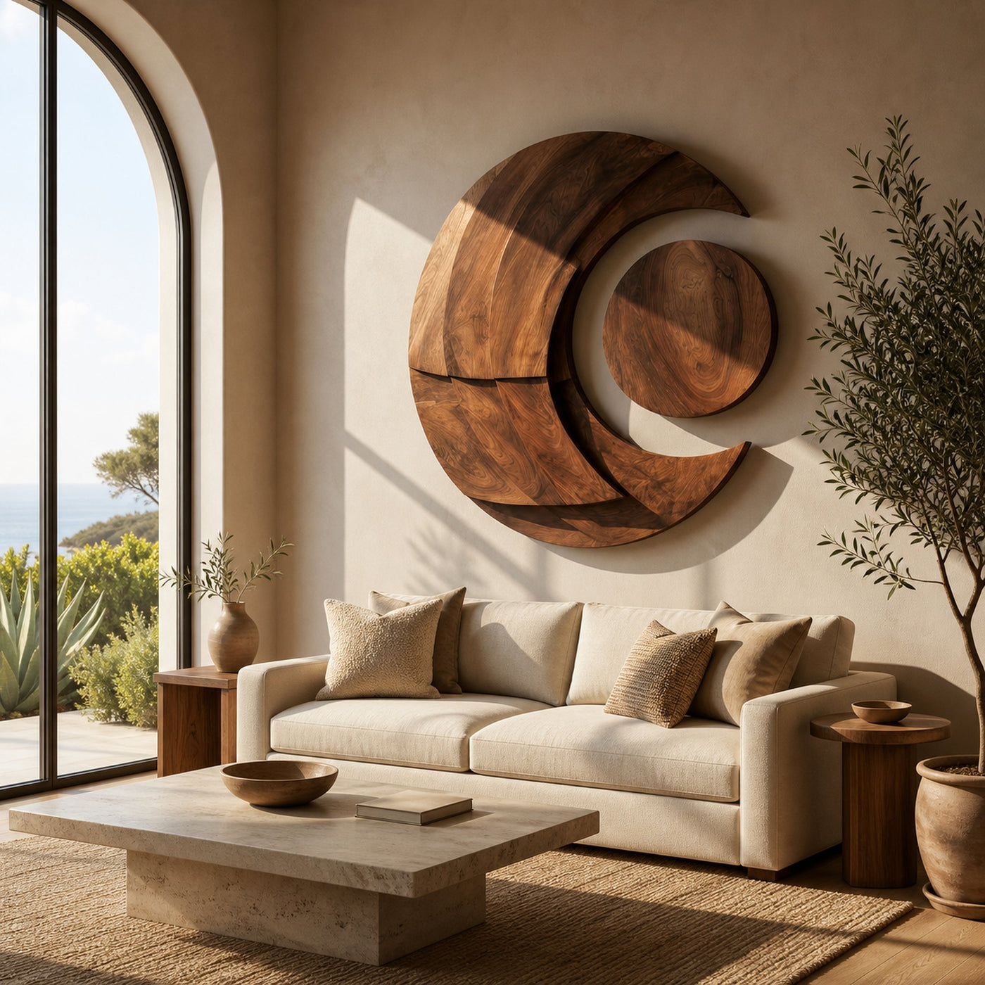Modern Multi-layered Crescent Moon Wood Wall Art For Interior - product view 6