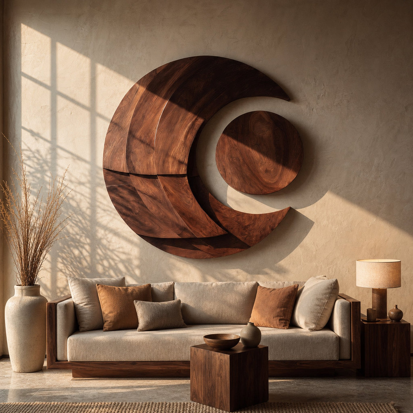Modern Multi-layered Crescent Moon Wood Wall Art For Interior - product view 7