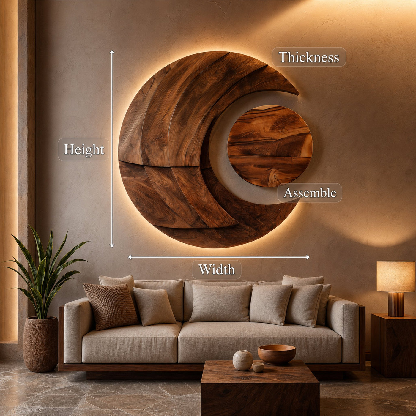 Modern Multi-layered Crescent Moon Wood Wall Art For Interior - product view 8