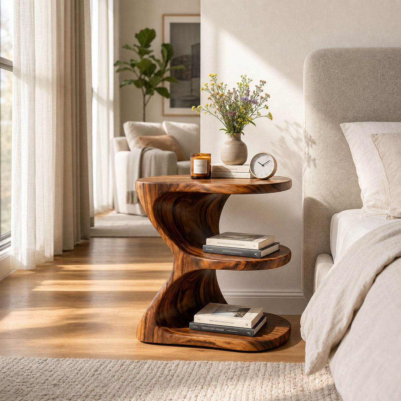 Modern Natural Wood Nightstand With E Shape For Bedroom - product view 6