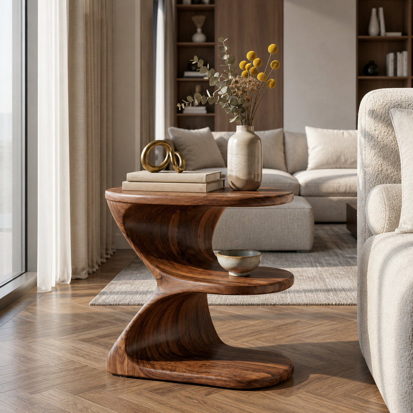 Modern Natural Wood Nightstand With E Shape For Bedroom - product view 7