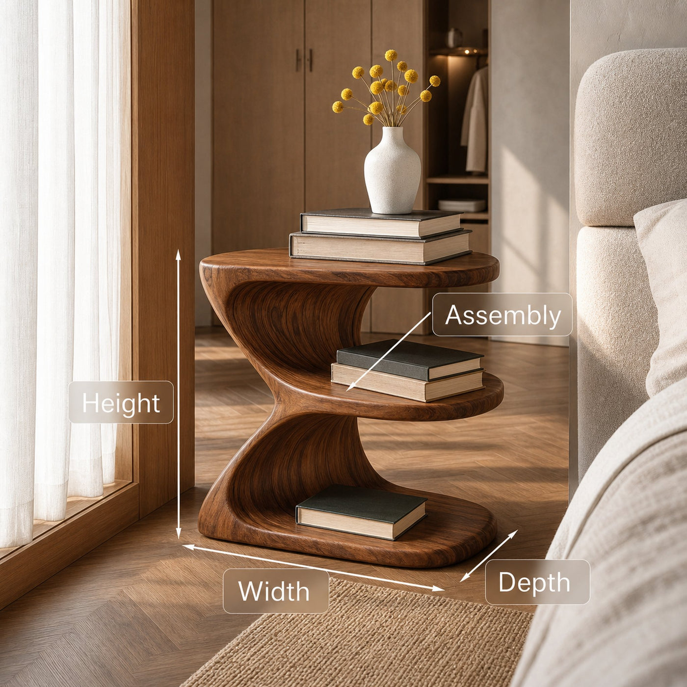 Modern Natural Wood Nightstand With E Shape For Bedroom - product view 8