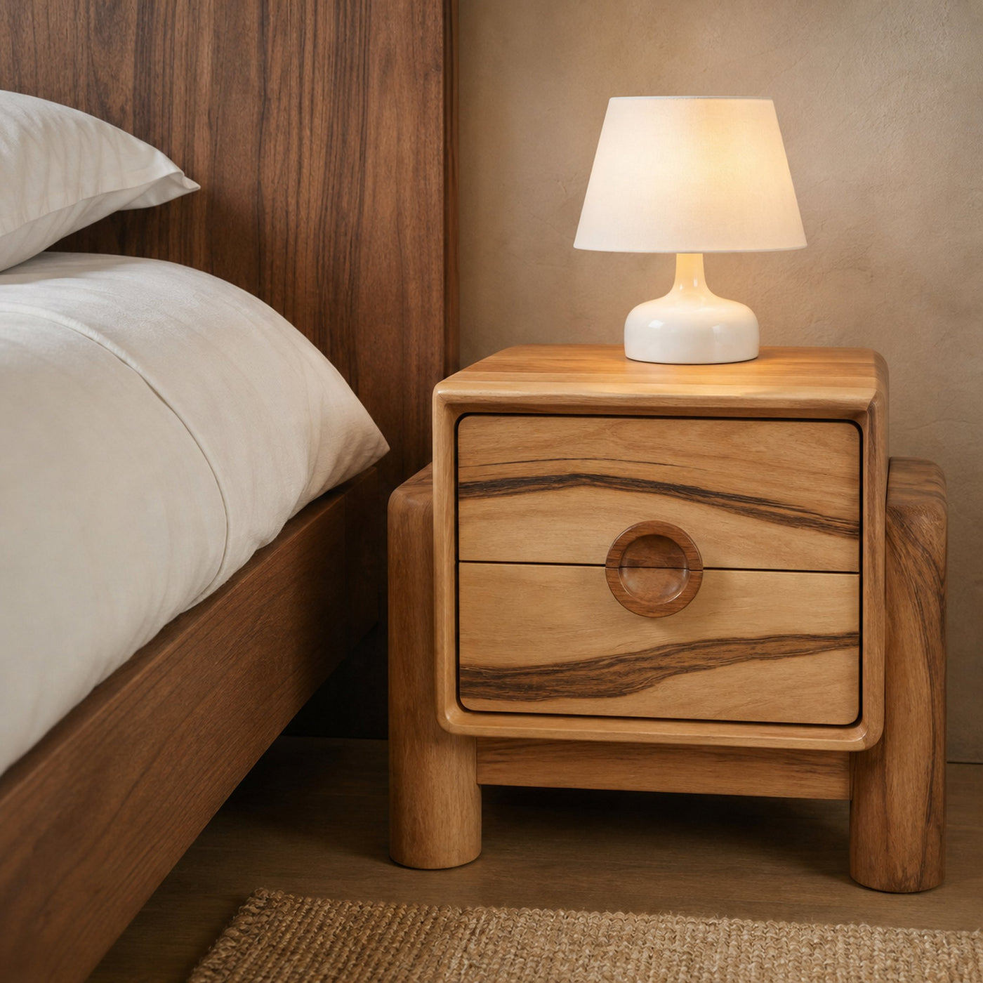 Modern Nightstand With Round Handle Bedside Table For Bedroom And Living Room