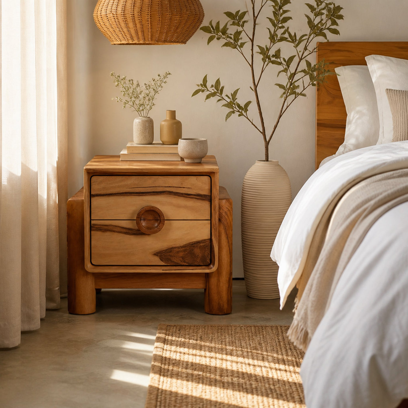 Modern Nightstand With Round Handle Bedside Table For Bedroom And Living Room - product view 6