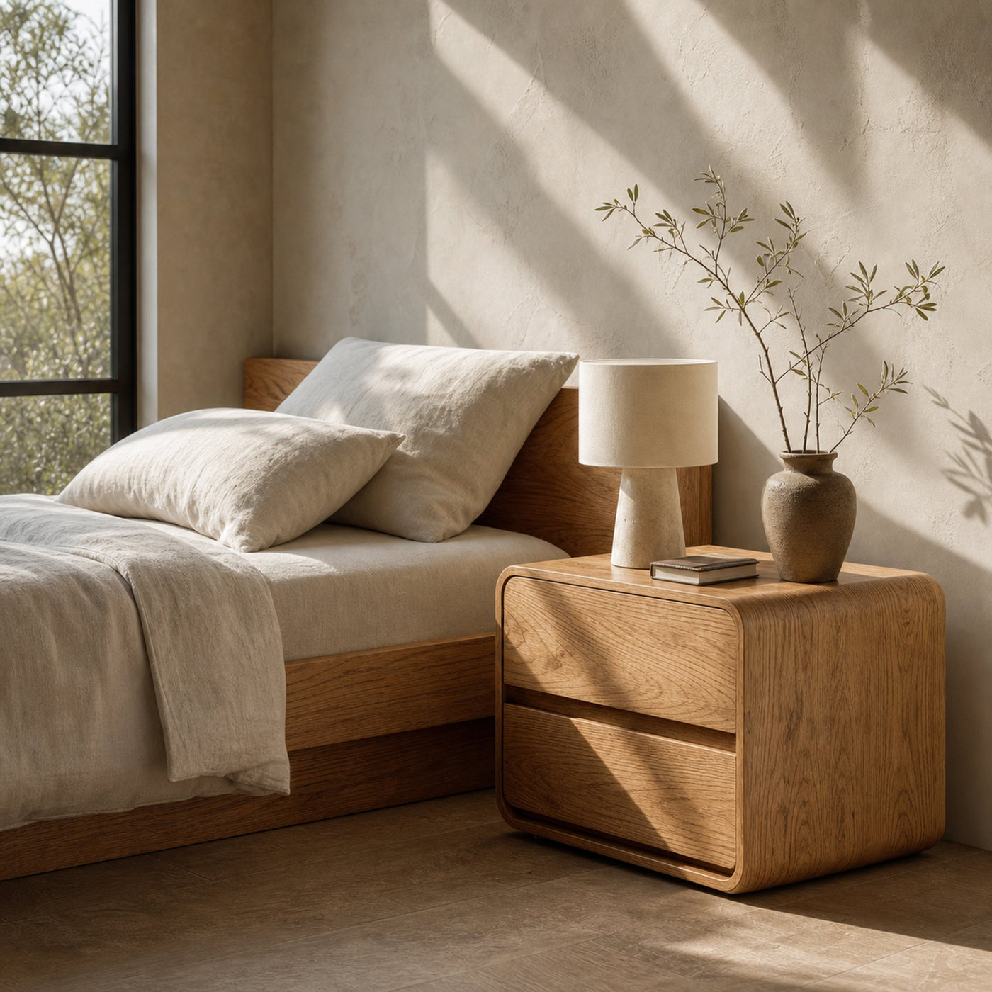 Modern Nightstand With Rounded Edges For Bedroom