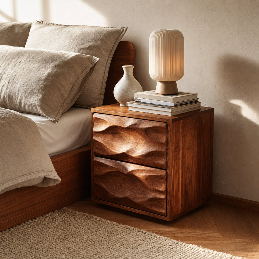 Modern Nightstand With Sculpted Drawer Fronts For Bedroom