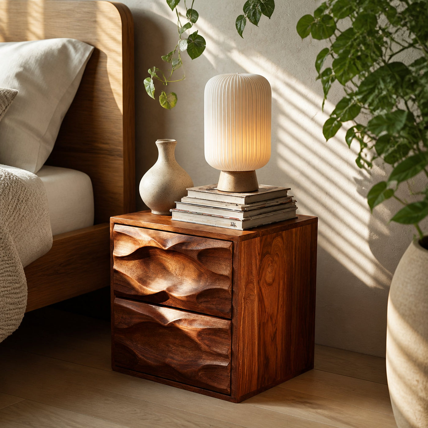 Modern Nightstand With Sculpted Drawer Fronts For Bedroom - product view 6