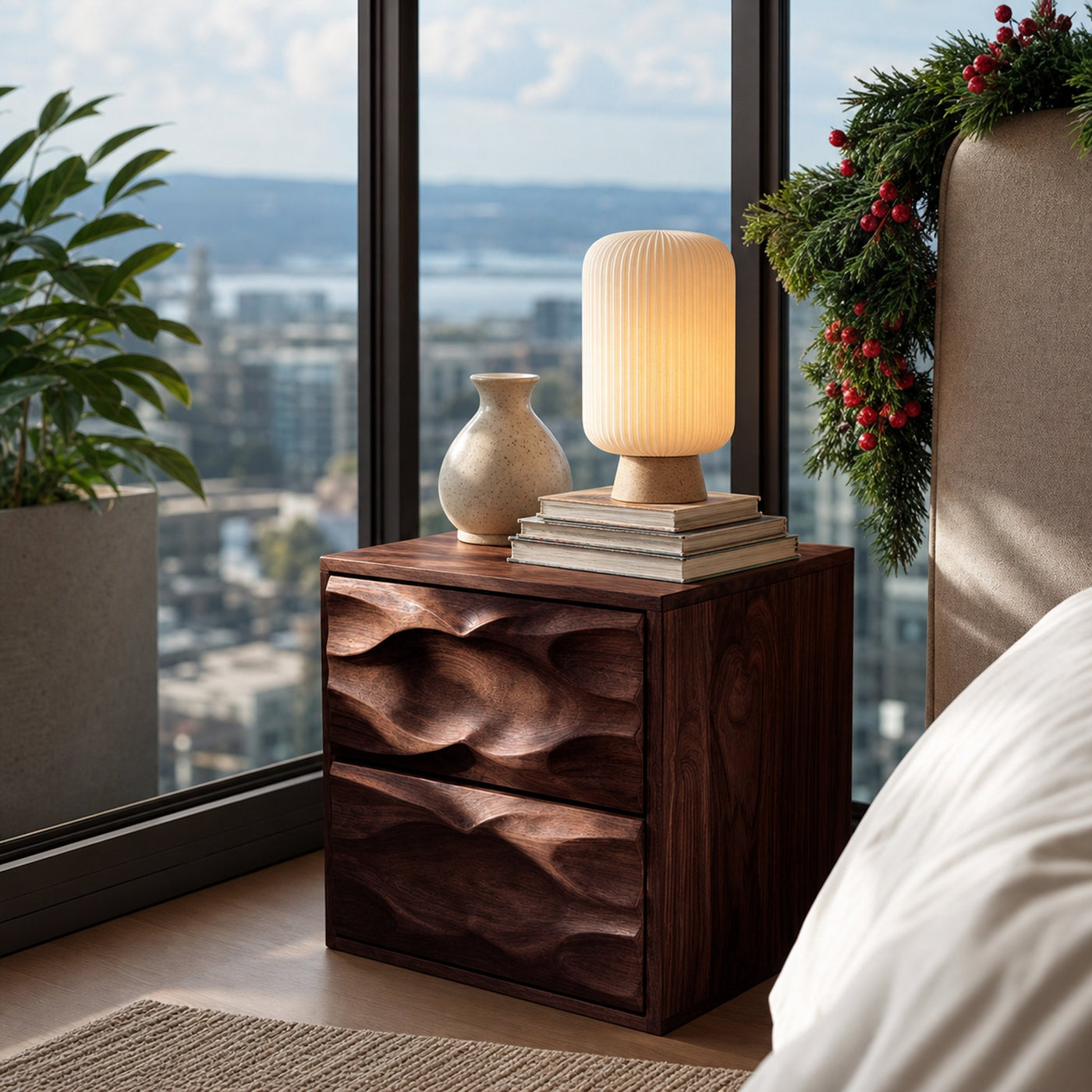 Modern Nightstand With Sculpted Drawer Fronts For Bedroom - product view 7