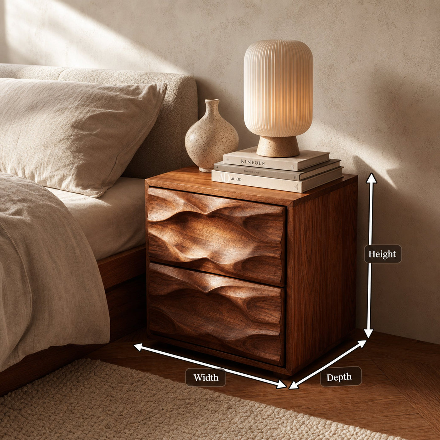 Modern Nightstand With Sculpted Drawer Fronts For Bedroom - product view 8