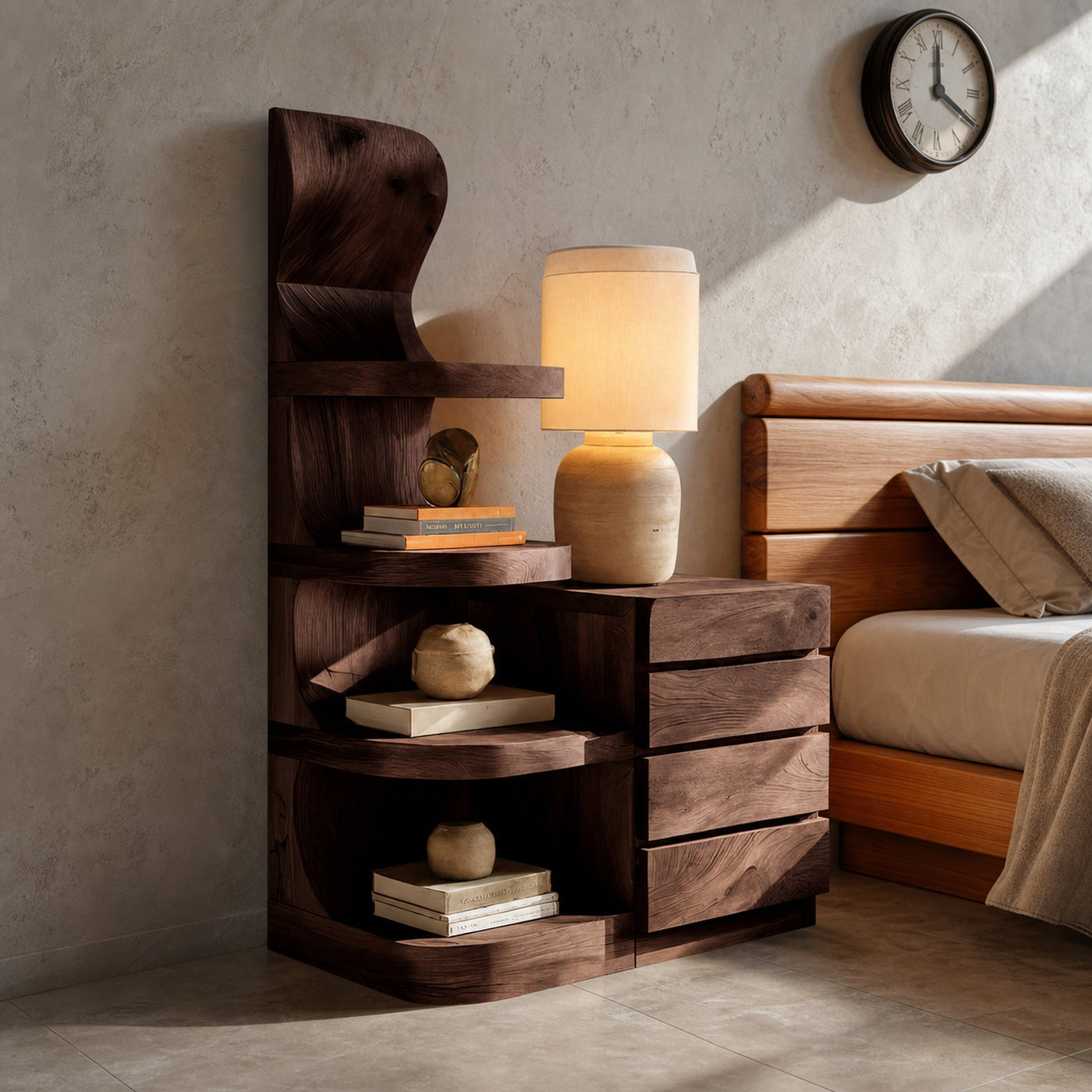 Modern Nightstand With Shelves And Drawers For Bedroom - product view 7