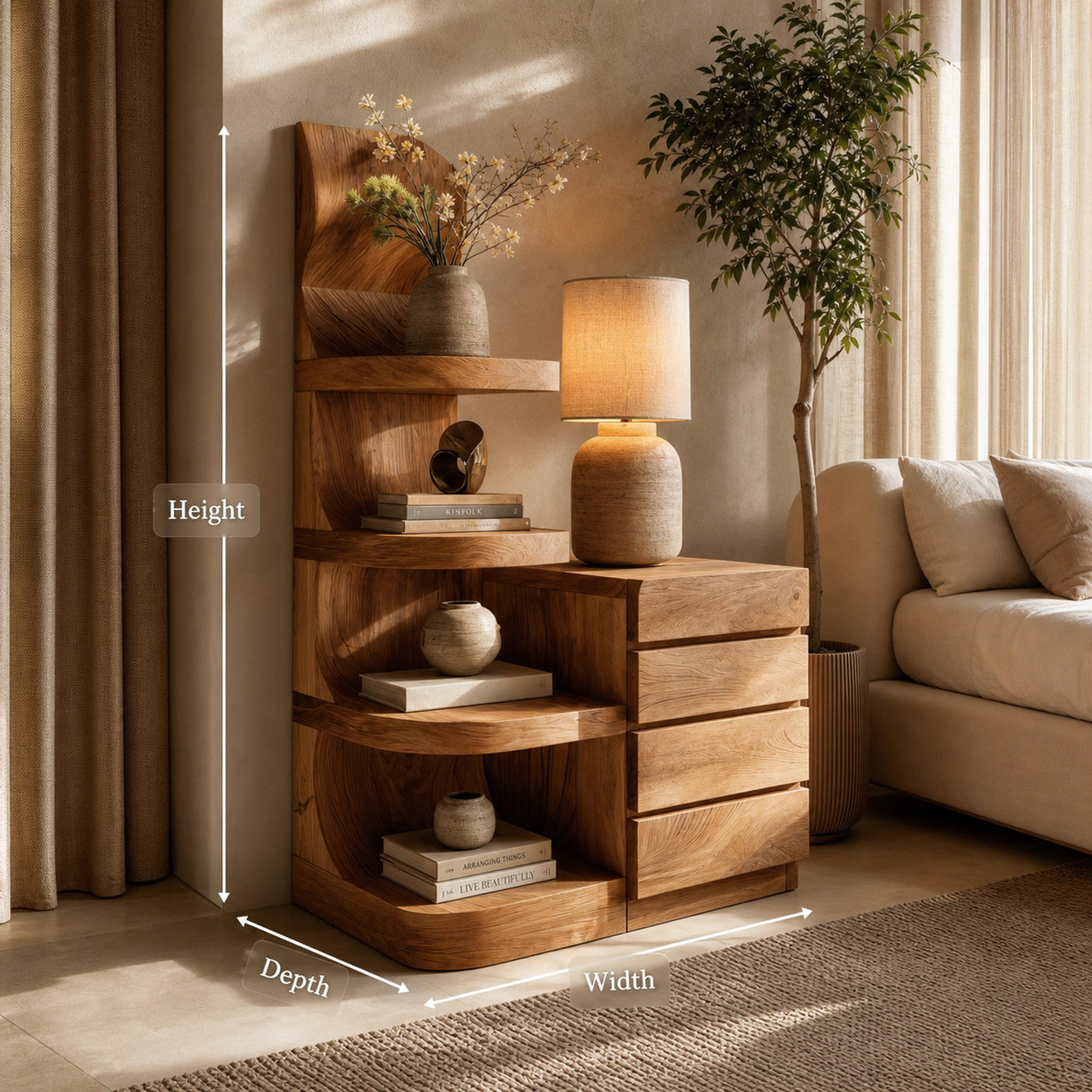 Modern Nightstand With Shelves And Drawers For Bedroom - product view 8