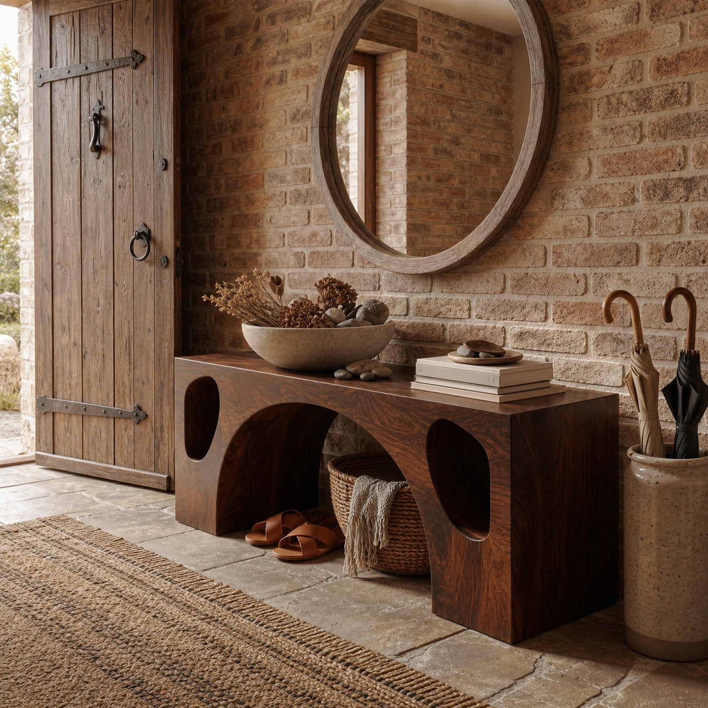 Modern Organic Bench With Sculptural Arch Base For Entryway - product view 7