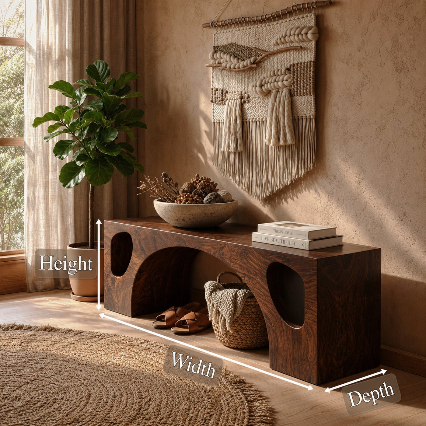 Modern Organic Bench With Sculptural Arch Base For Entryway - product view 8