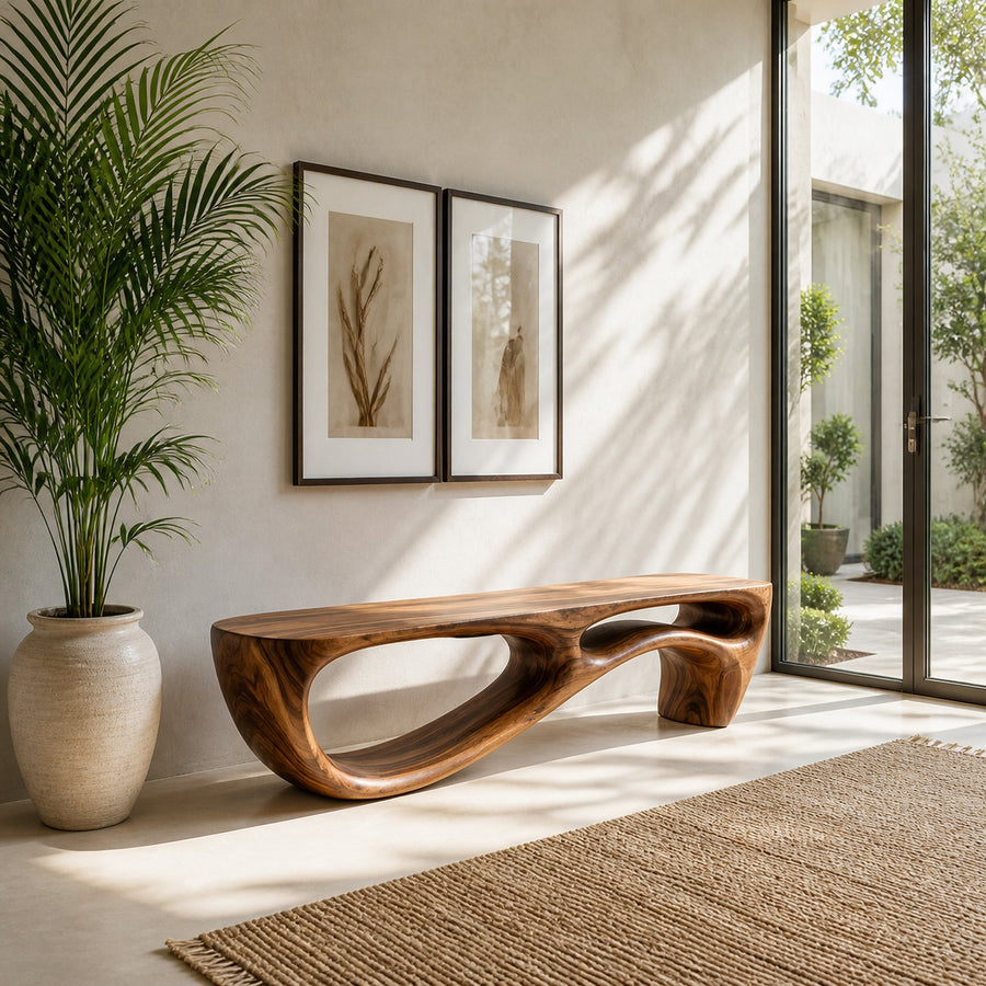Modern Organic Natural Wood Bench For Entryway Decor