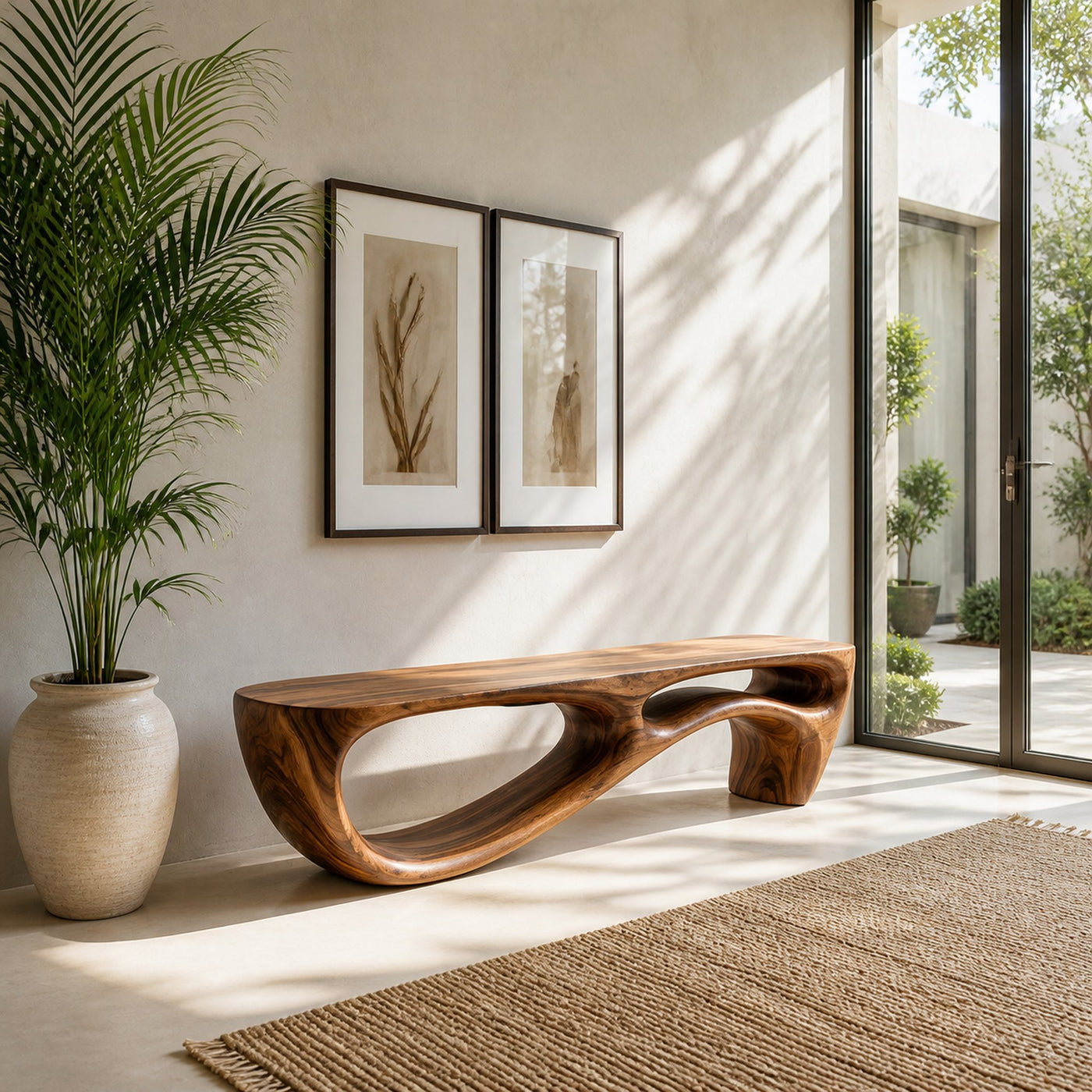 Modern Organic Natural Wood Bench For Entryway Decor