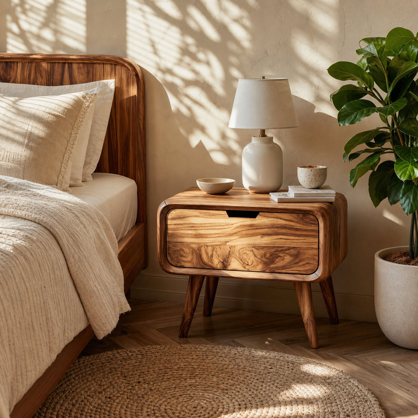 Modern Organic Nightstand With Rounded Edge For Bedroom