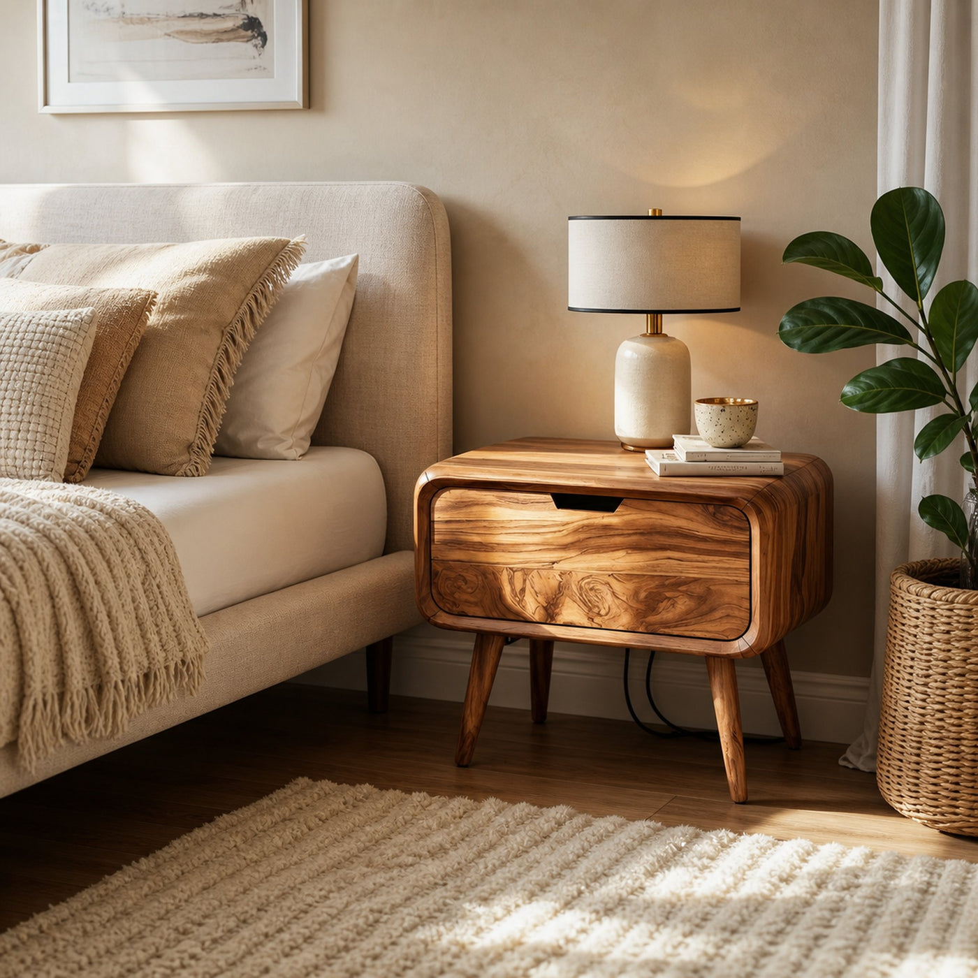 Modern Organic Nightstand With Rounded Edge For Bedroom - product view 6