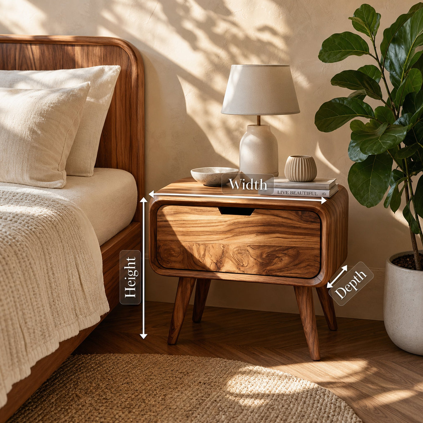 Modern Organic Nightstand With Rounded Edge For Bedroom - product view 8