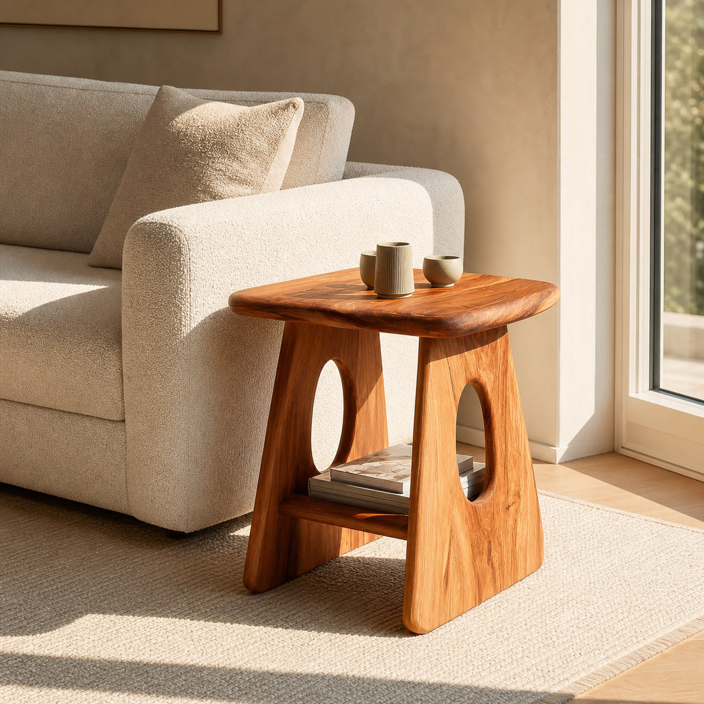 Modern Organic Sculptural Wooden Side Table For Home Interior