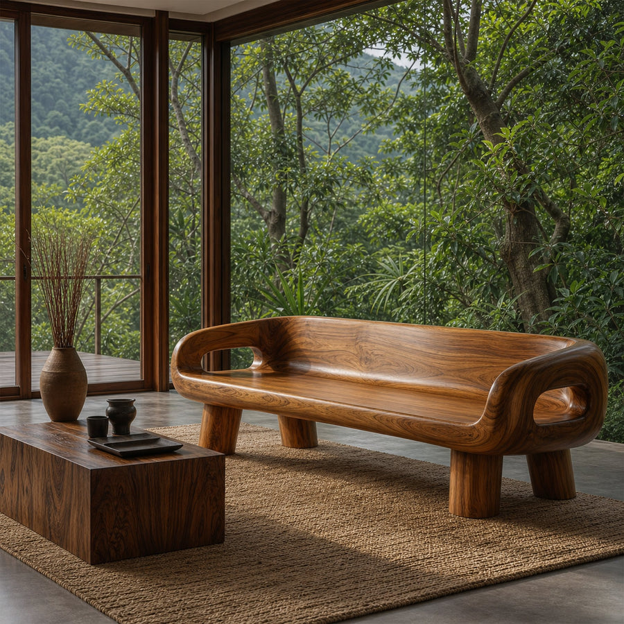 Modern Organic Sofa Frame With Curved Solid Wood Design For Living Room