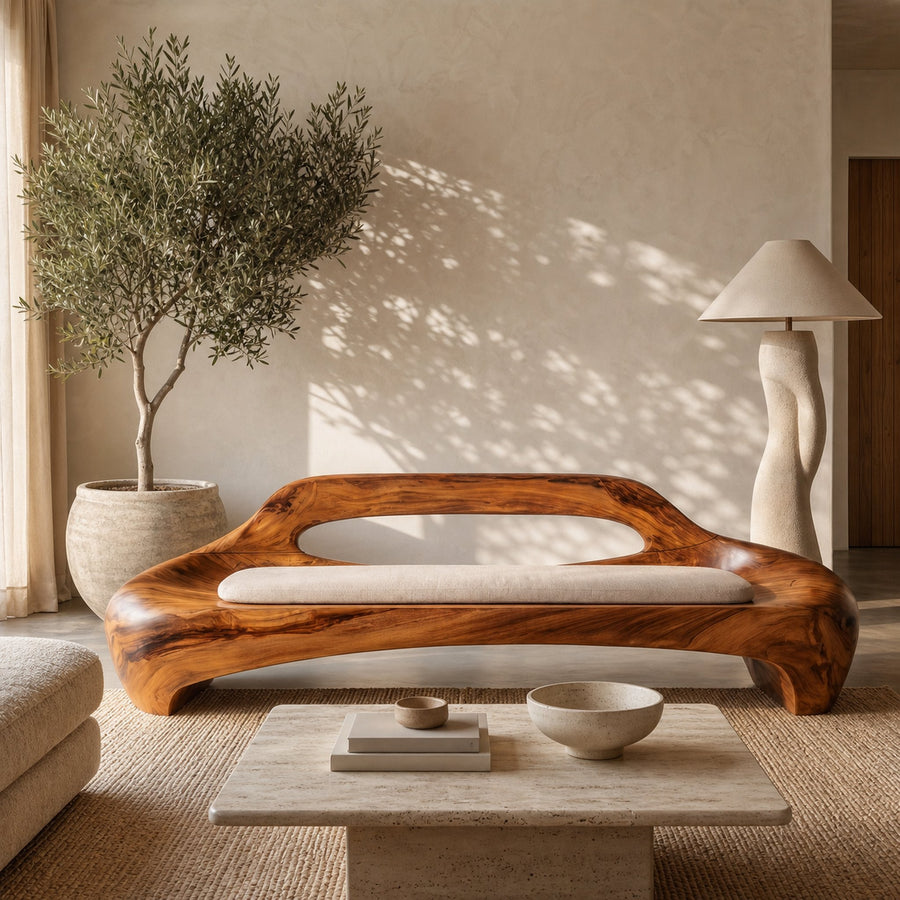 Modern Organic Sofa Frame With Low Profile Solid Wood Design For Living Room