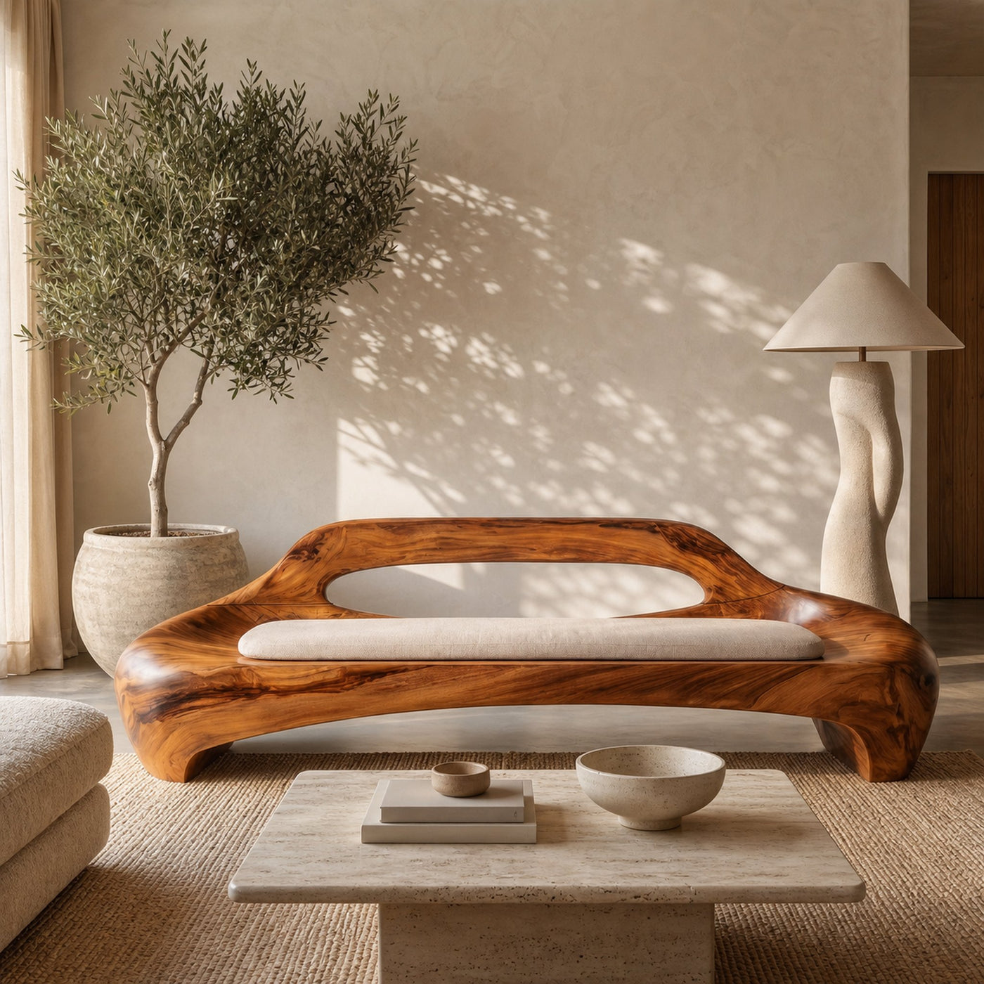 Modern Organic Sofa Frame With Low Profile Solid Wood Design For Living Room