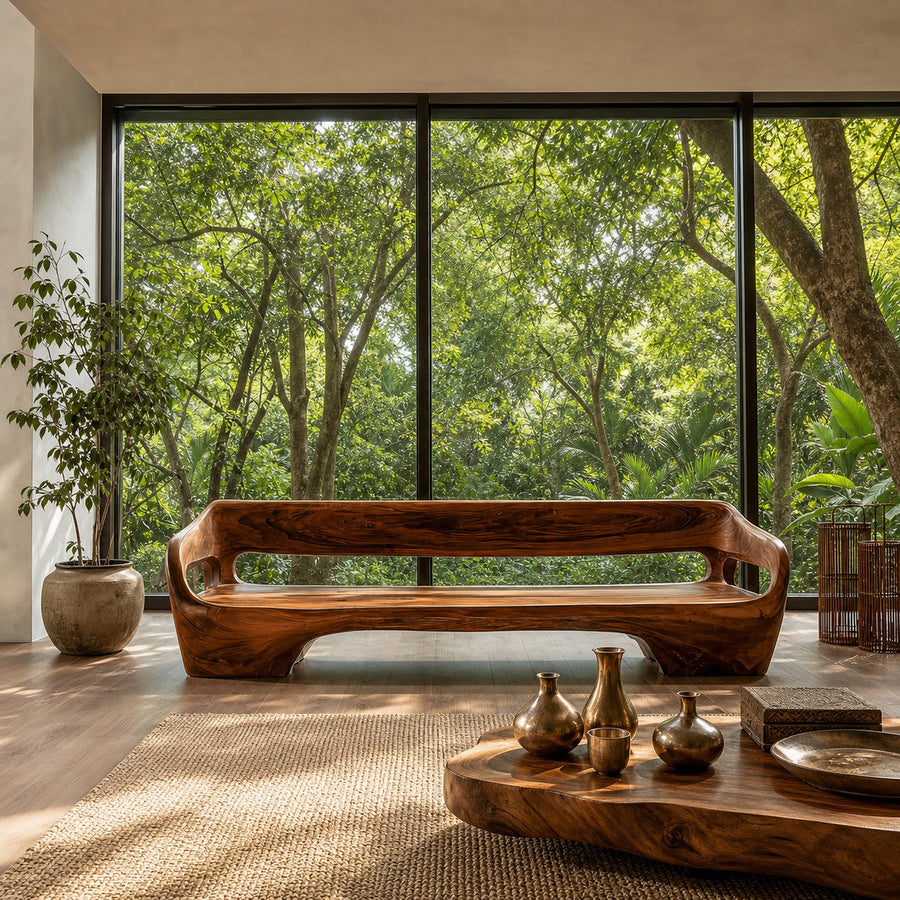 Modern Organic Sofa Frame With Sculptural Solid Wood Design For Living Room