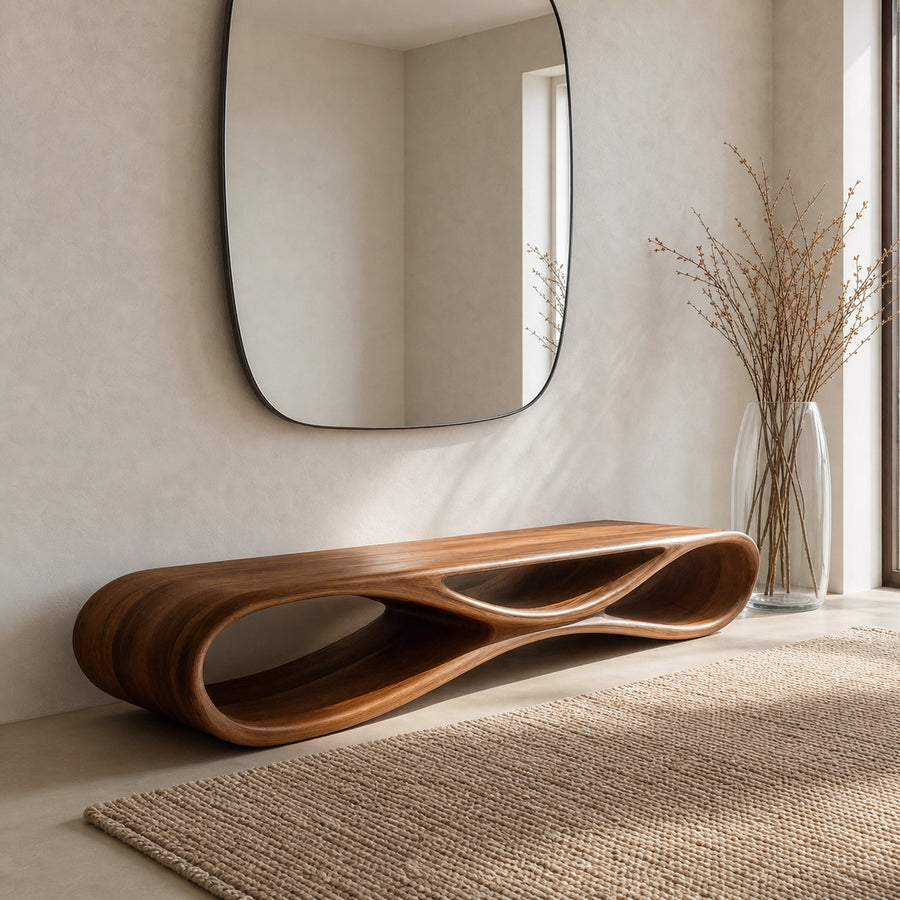 Modern Organic Wood Bench For Elegant Home Entryway