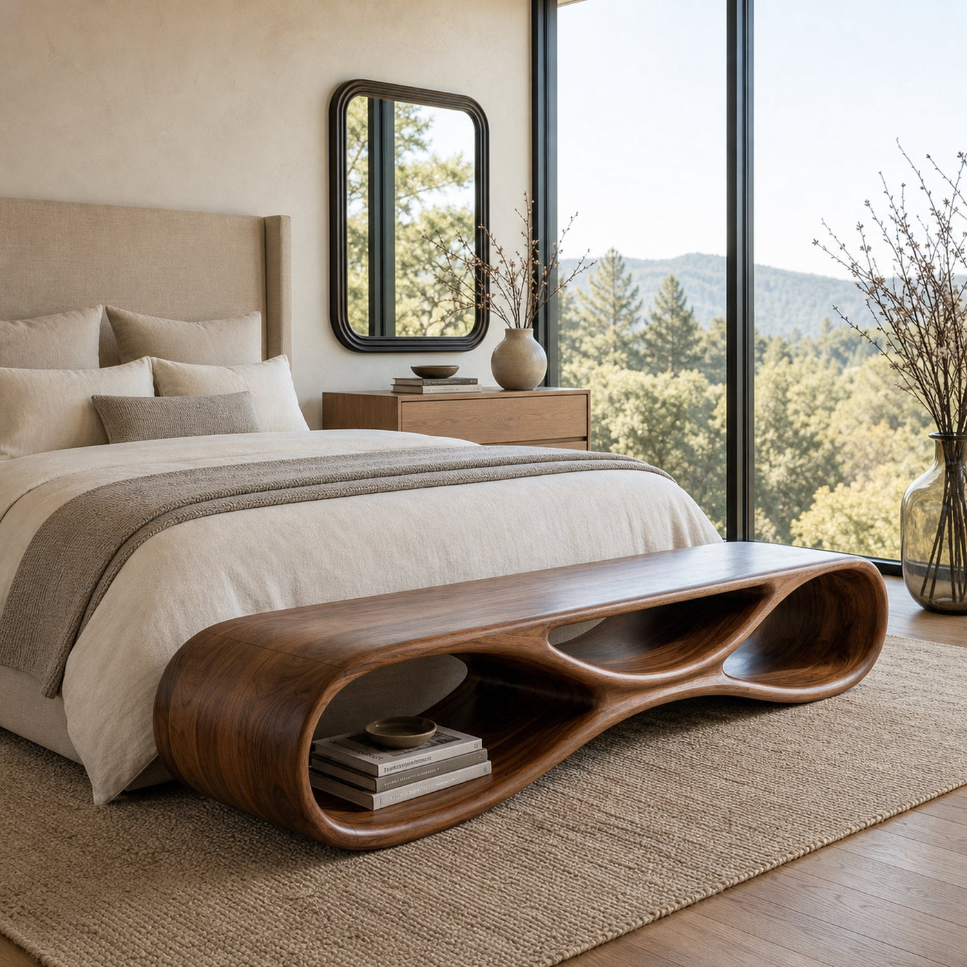 Modern Organic Wood Bench For Elegant Home Entryway - product view 7