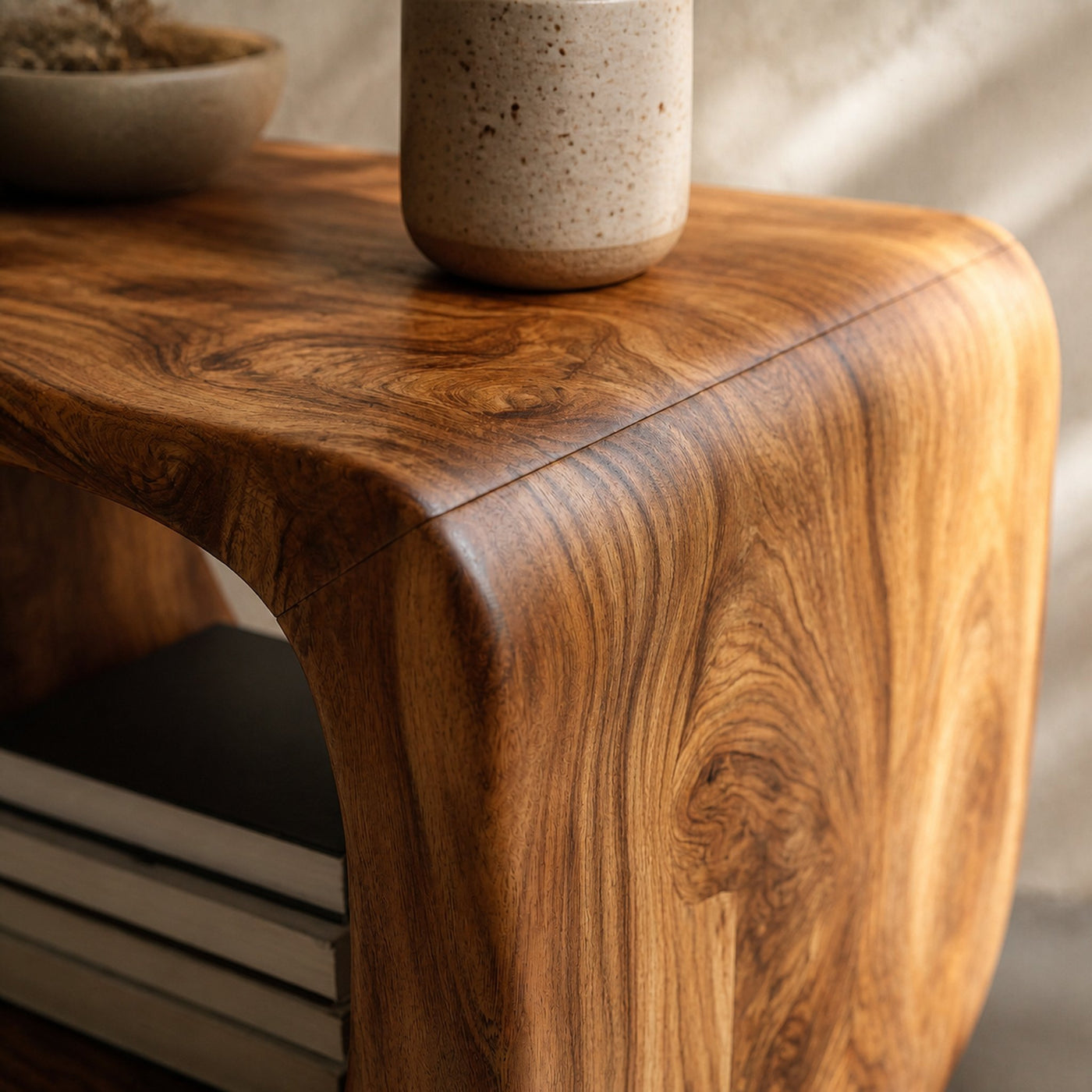 Modern Organic Wood Nightstand With Shelf For Bedroom - product view 6