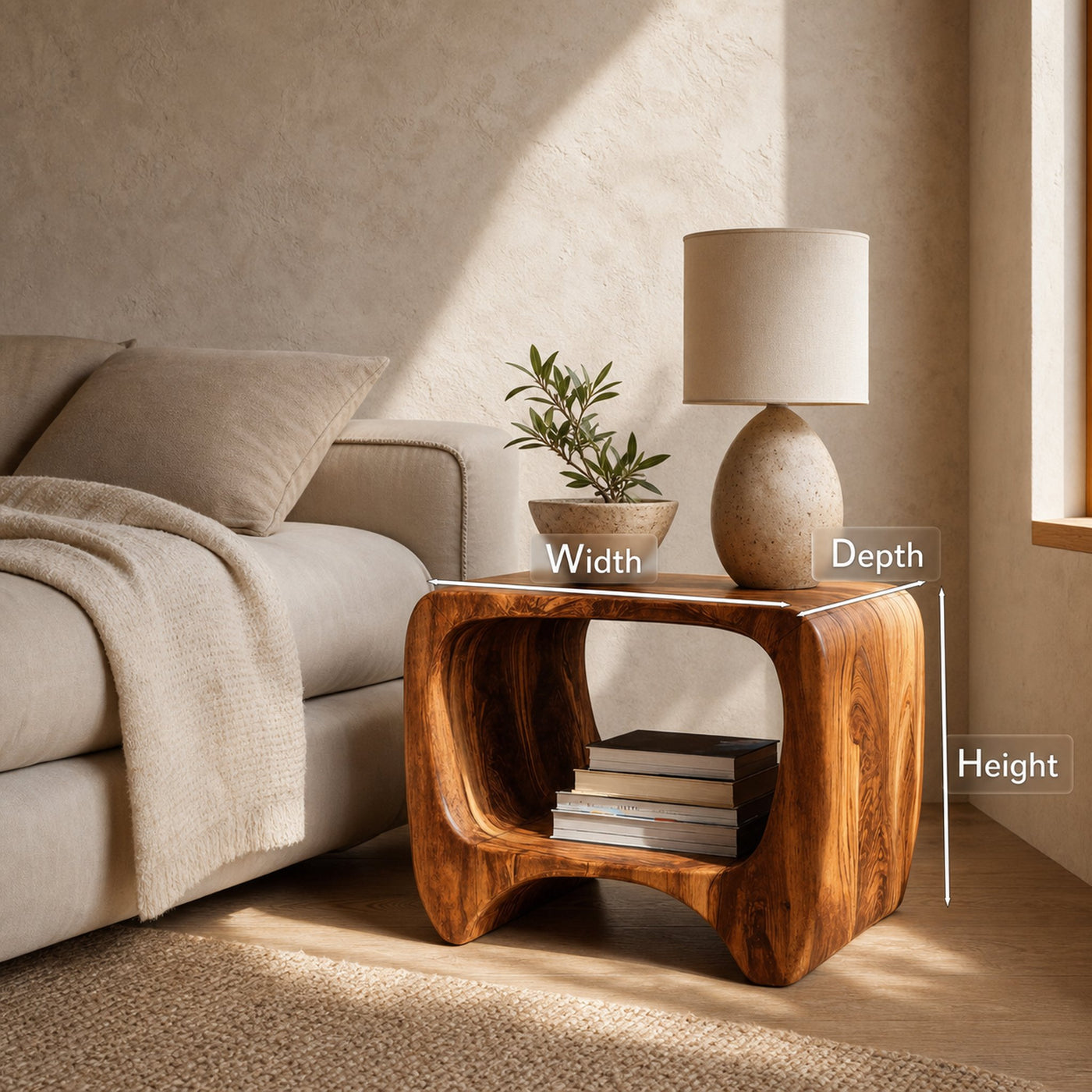 Modern Organic Wood Nightstand With Shelf For Bedroom - product view 7