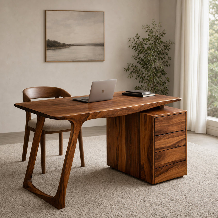 Modern Organic Wood Writing Desk With Storage For Home Office