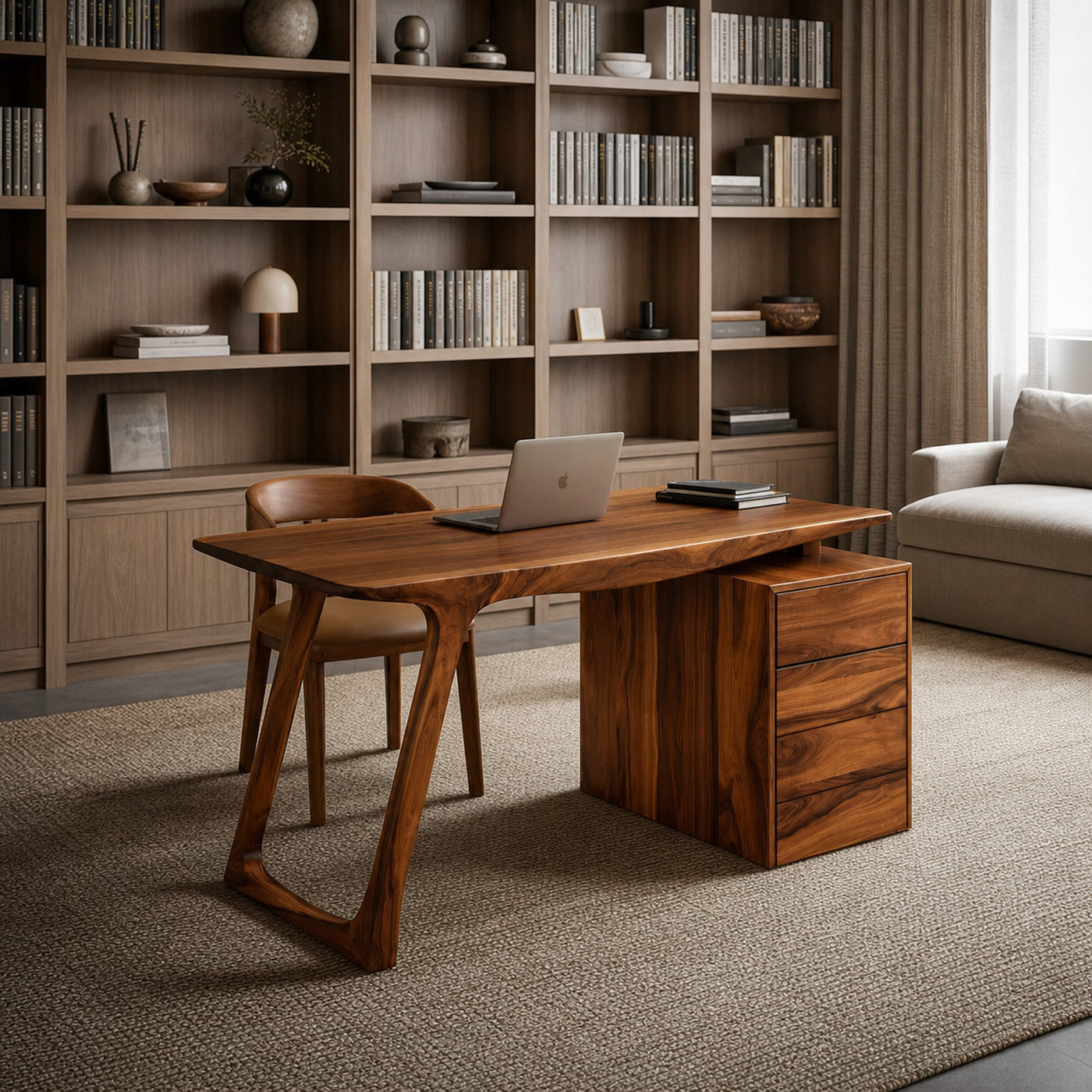 Modern Organic Wood Writing Desk With Storage For Home Office - product view 6