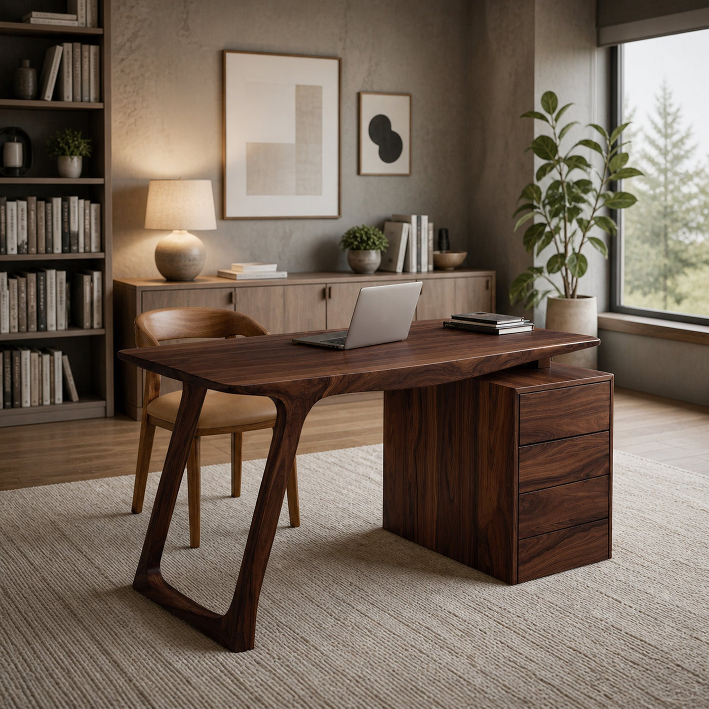 Modern Organic Wood Writing Desk With Storage For Home Office - product view 7