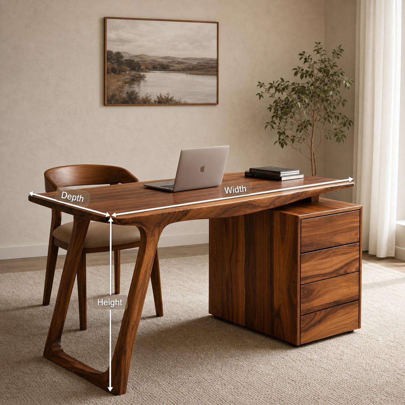 Modern Organic Wood Writing Desk With Storage For Home Office - product view 8