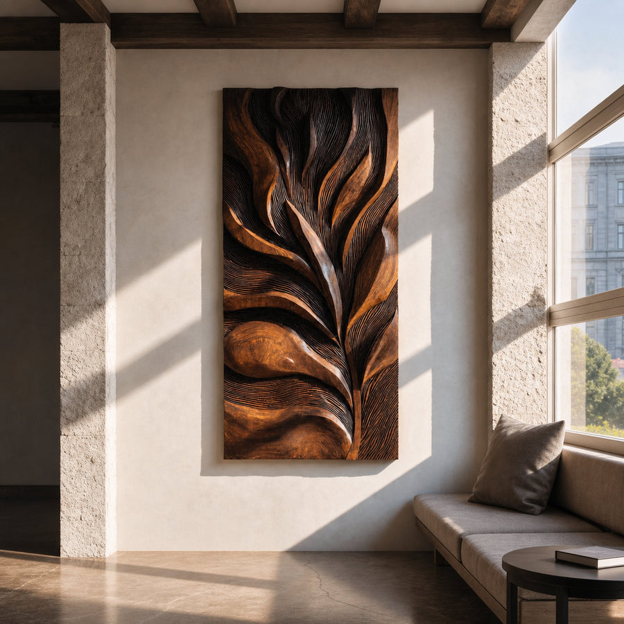 Modern Organic Wooden Feather Wall Panel For Living Room