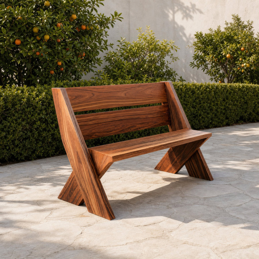 Modern Outdoor Bench With Angled Legs For Garden Patio And Backyard