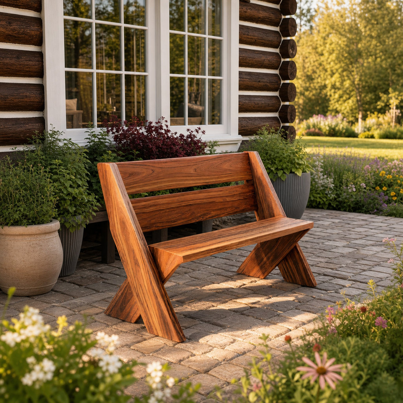 Modern Outdoor Bench With Angled Legs For Garden Patio And Backyard - product view 6