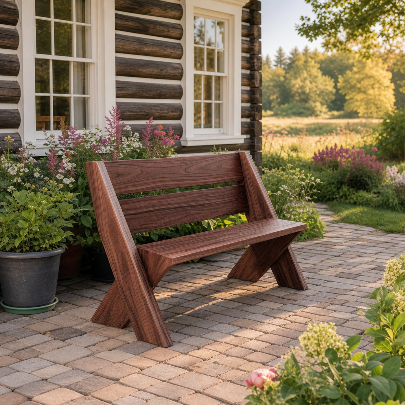 Modern Outdoor Bench With Angled Legs For Garden Patio And Backyard - product view 7