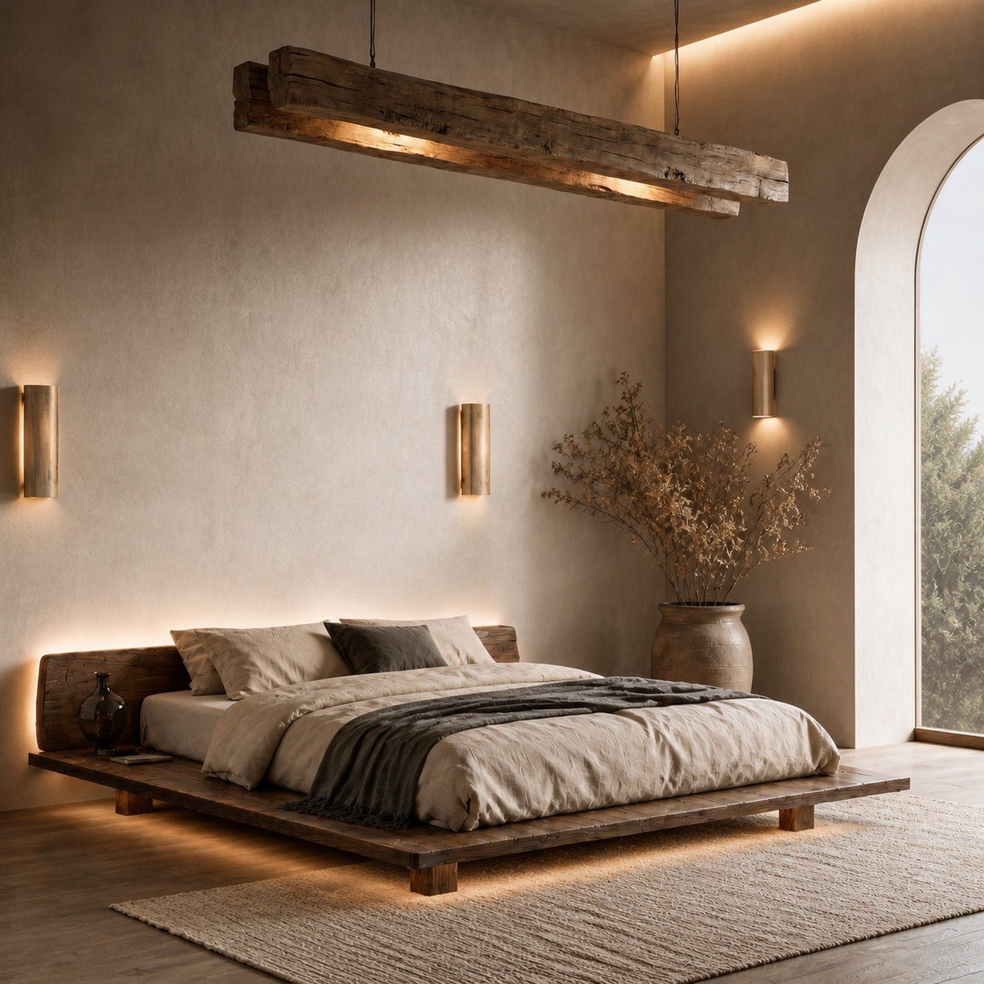 Modern Platform Bed Frame With Floating Design And Upholstered Headboard For Bedroom - product view 7