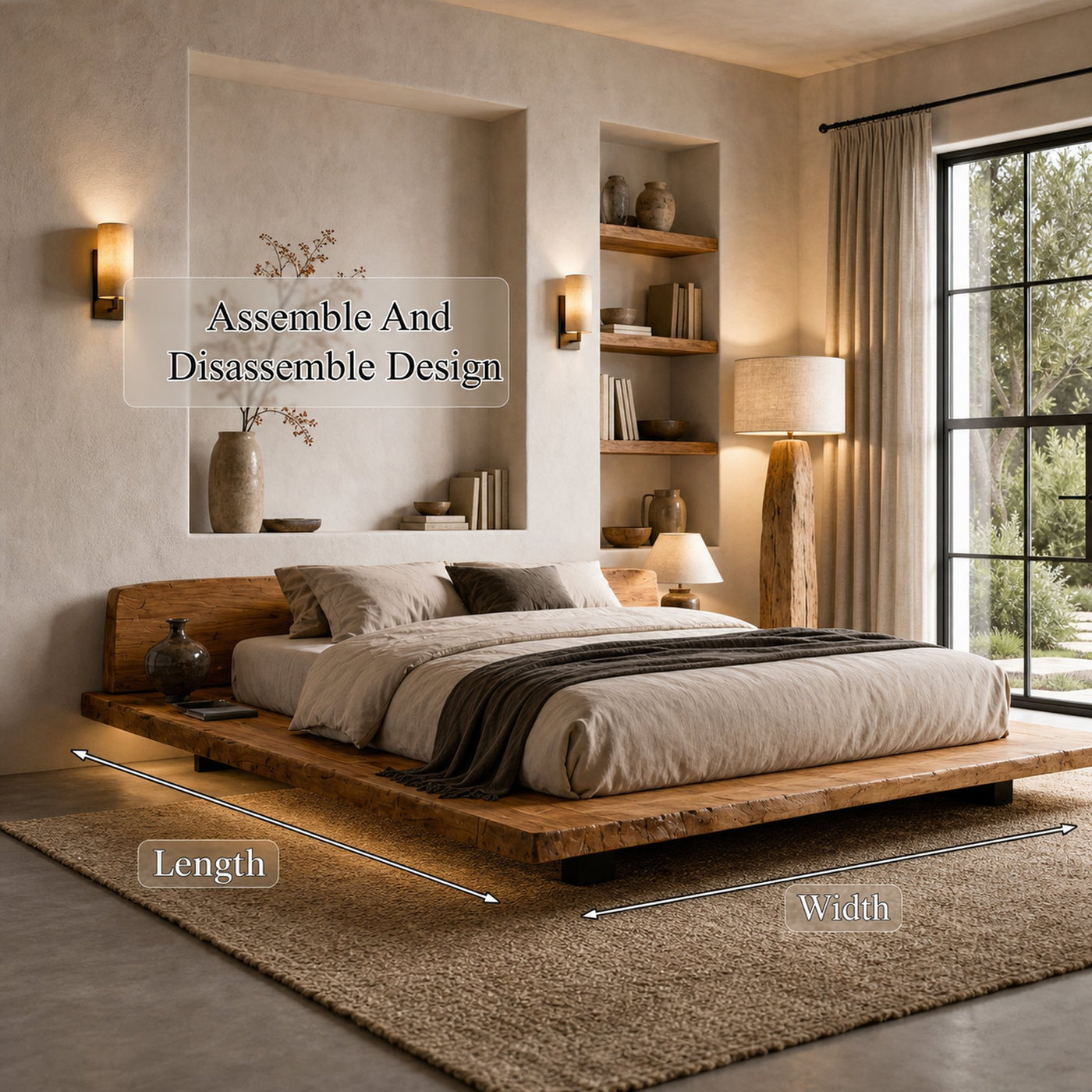 Modern Platform Bed Frame With Floating Design And Upholstered Headboard For Bedroom - product view 8