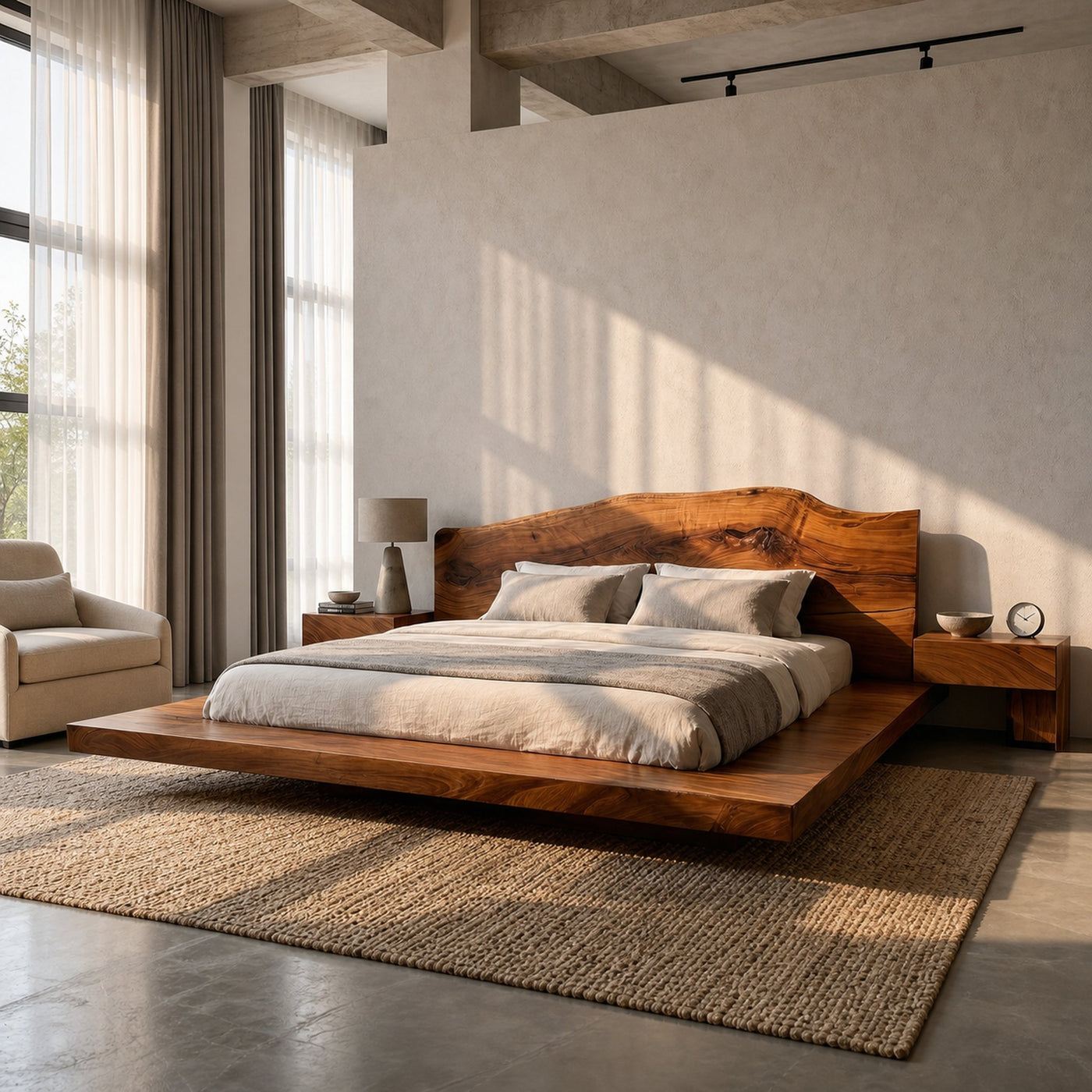 Modern Platform Bed Frame With Low Profile Solid Wood Design For Bedroom