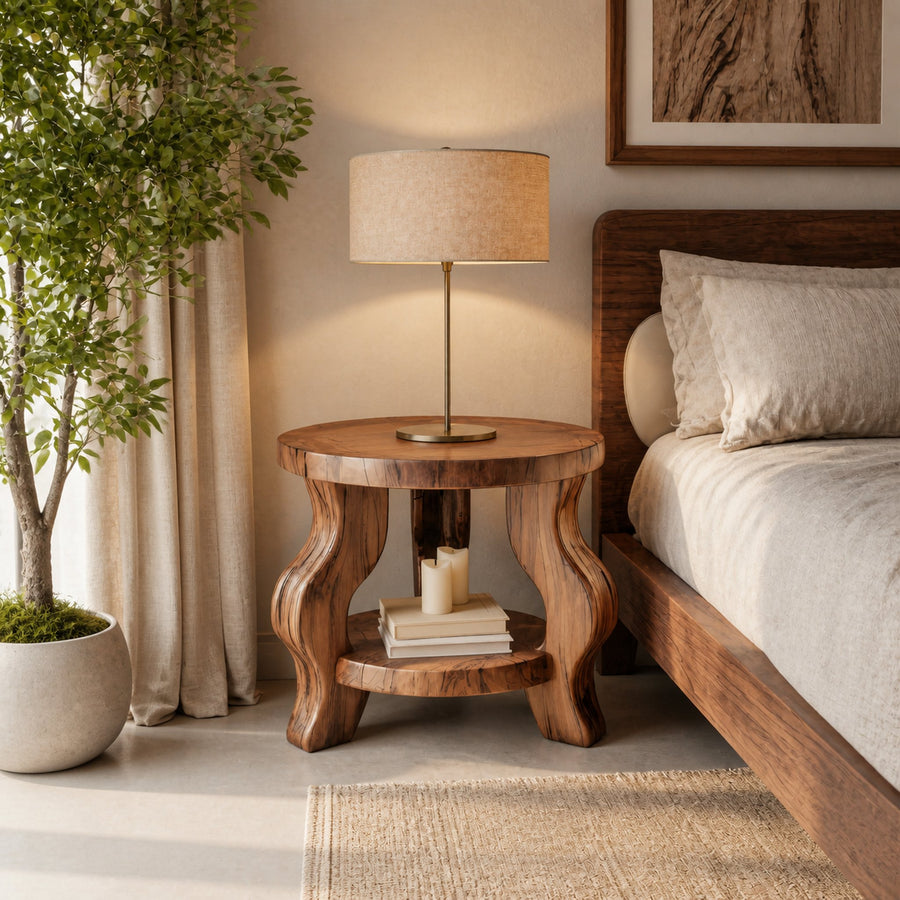 Modern Round Nightstand With Curved Legs For Bedroom