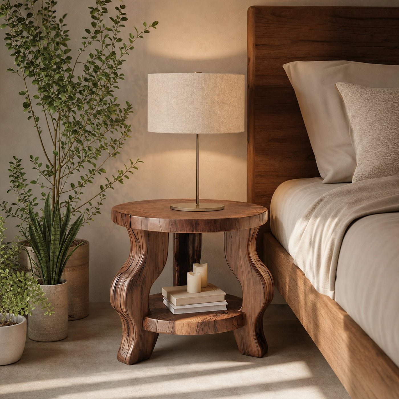 Modern Round Nightstand With Curved Legs For Bedroom - product view 6
