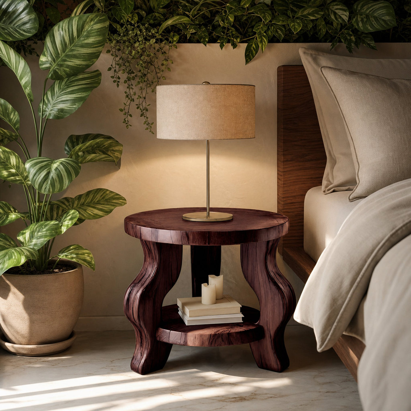 Modern Round Nightstand With Curved Legs For Bedroom - product view 7