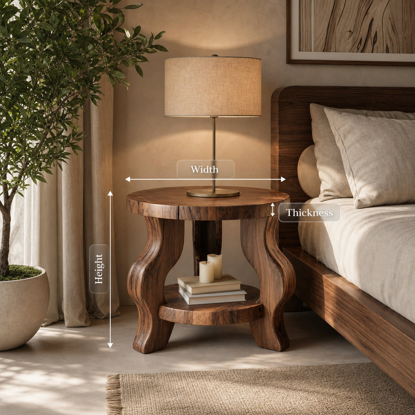 Modern Round Nightstand With Curved Legs For Bedroom - product view 8
