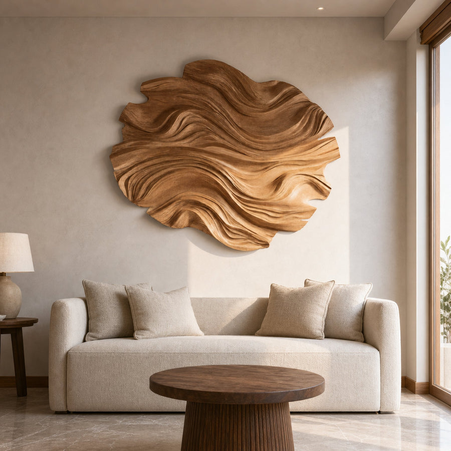 Modern Round Wave Flow Carved Artwork For Living Room