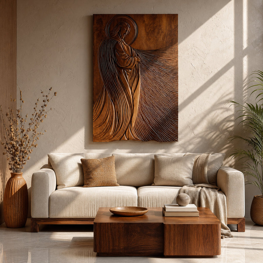 Modern Sacred Wood Carving Wall Art For Living Room